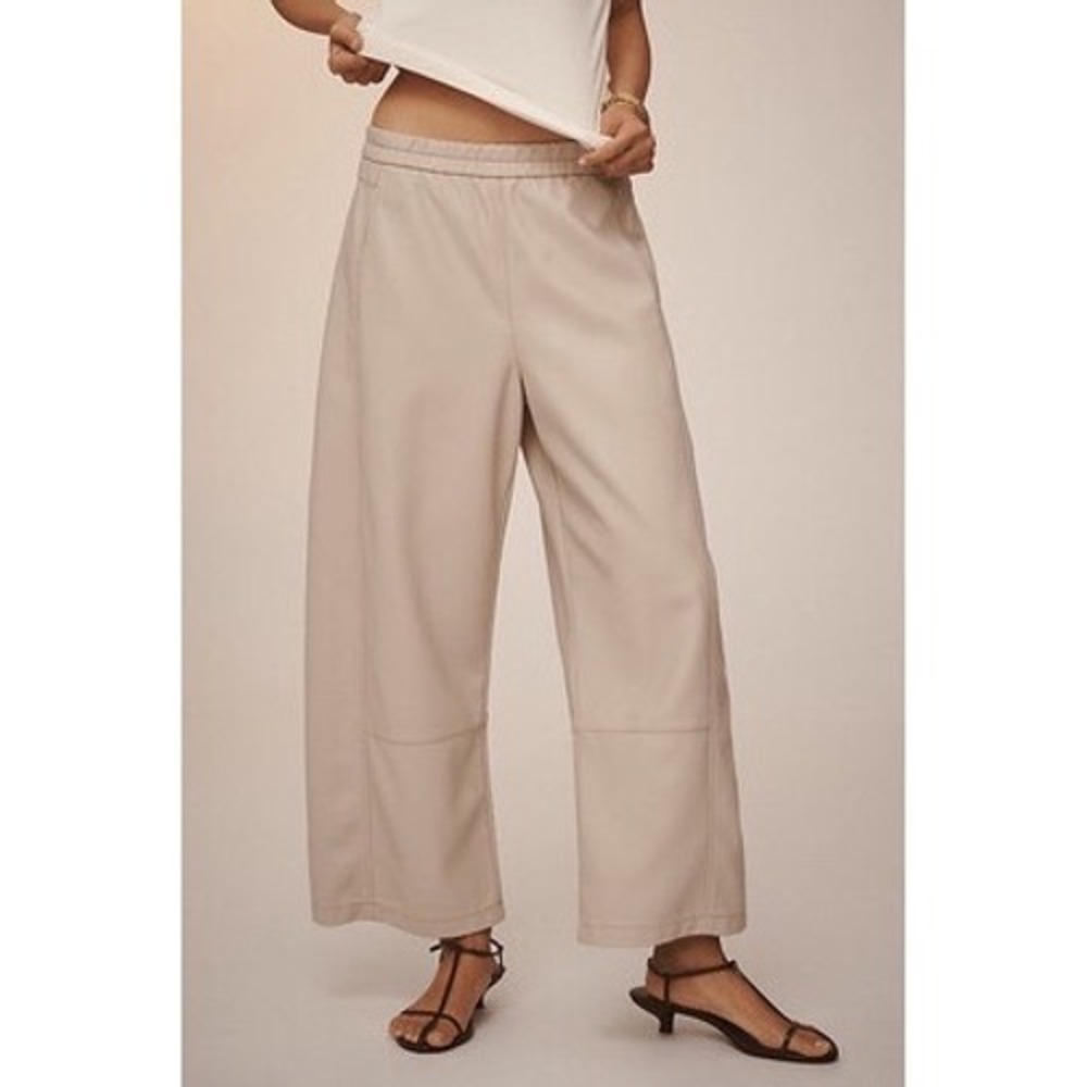 PILCRO The Izzie Relaxed Pull-On Barrel Trousers by Faux Leather Edition, Size L